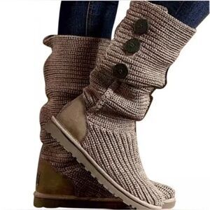 UGG Cardy Chocolate Brown/Gold Knit Boots - Size 8 - NWOT